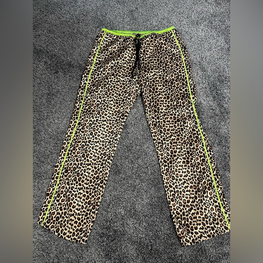 Betsey Johnson Silky Leopard Print Pajamas Bottoms with Neon Accents
